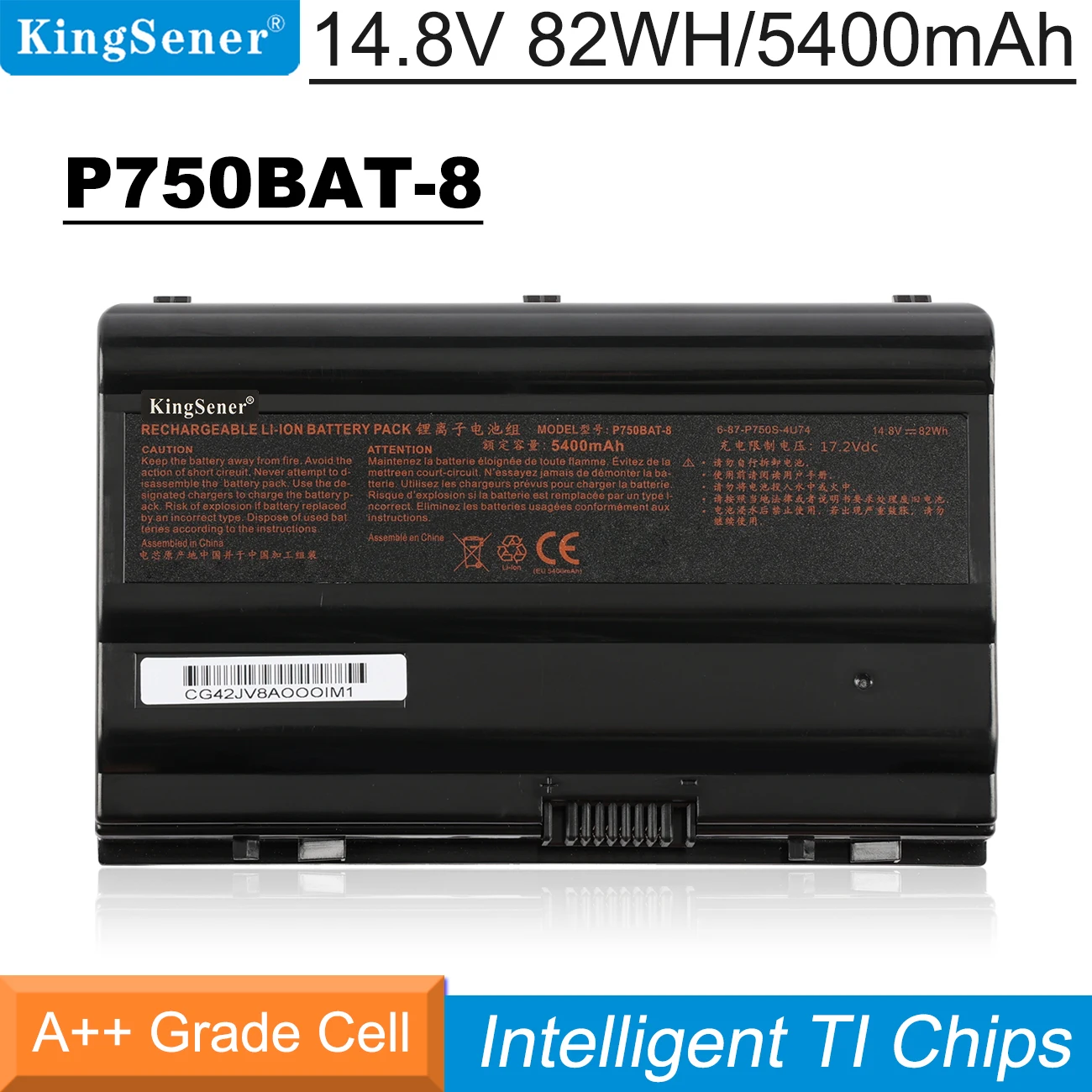 Фото Аккумулятор KingSener P750BAT-8 для Clevo P750 P750ZM P750S P751 P751ZM P751DM для Terrans Force X599 X799 6-87-P750S-4271 82WH №1