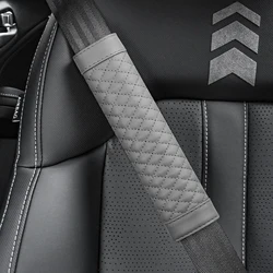 Premium Leather Seat Belt Shoulder Cover - Embroidered Wear - Resistant, Non - Slip Interior Accessory (Grey)