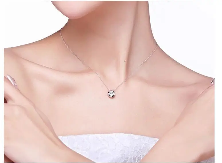 925 Sterling Sliver Round Zircon Pendant Necklace For Women Gift 45cm Water-wave Chain Choker Collares Kolye S-n96 pendant necklace silver necklace silver pendant