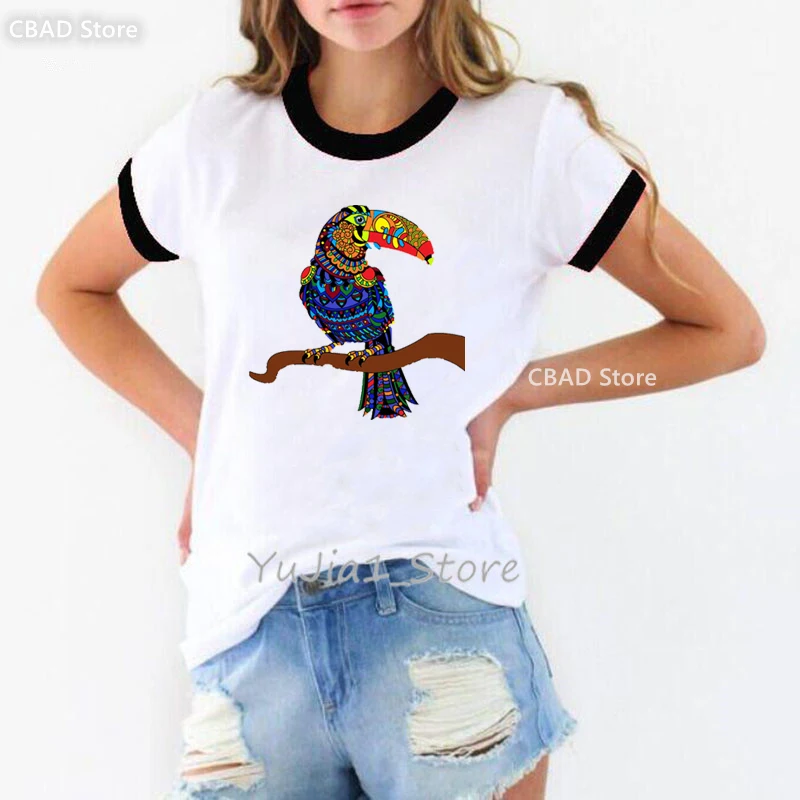 

Rainbow Toucan In Leaning Tower Of Pisa Print Tshirt Women'S Clothing Funny White Cockatiel Bird Lovers T Shirt Femme Wholesale