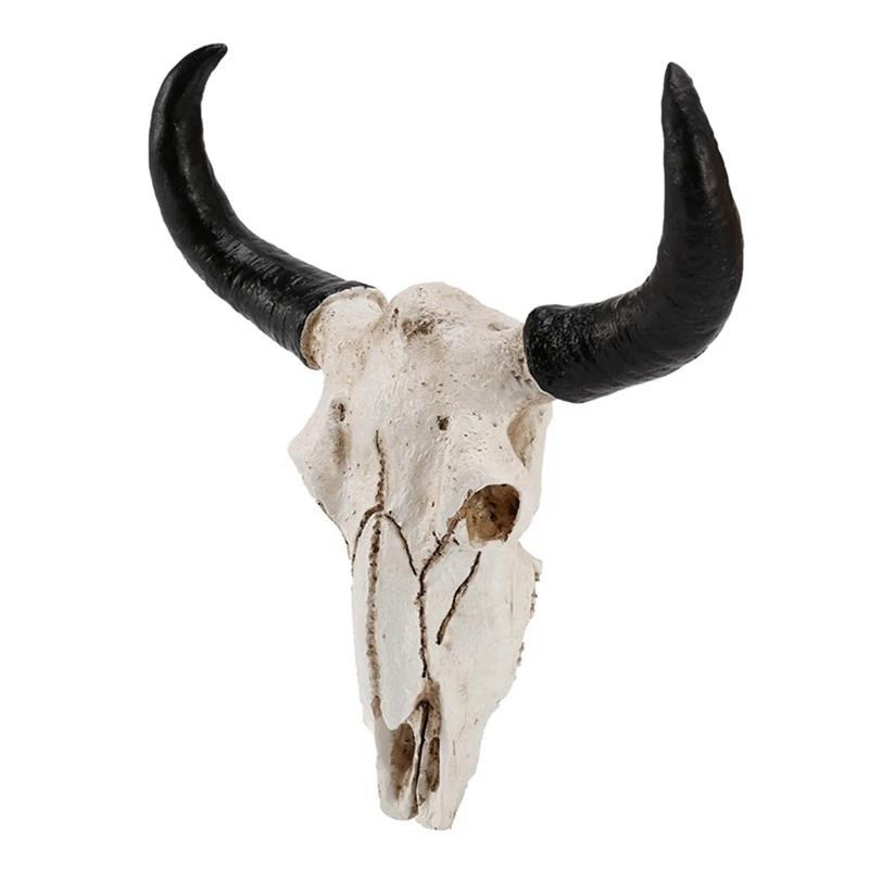 

4X Resin Longhorn Cow Skull Head Wall Hanging Decor 3D Animal Wildlife Sculpture Figurines Crafts Horns For Home Decor