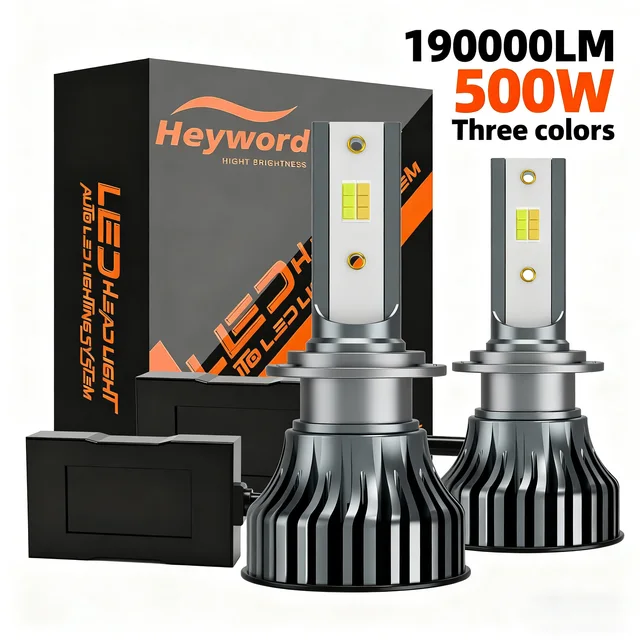 ไฟหน้ารถยนต์ Heyword H4 LED H7 เปลี่ยนสีได้ 3 สี ไฟตัดหมอก 3000K 4500K 6500K แฟลช 500W ไฟรถยนต์อัตโนมัติ 2 ชิ้น H1 H3 H11 9005 H13 1