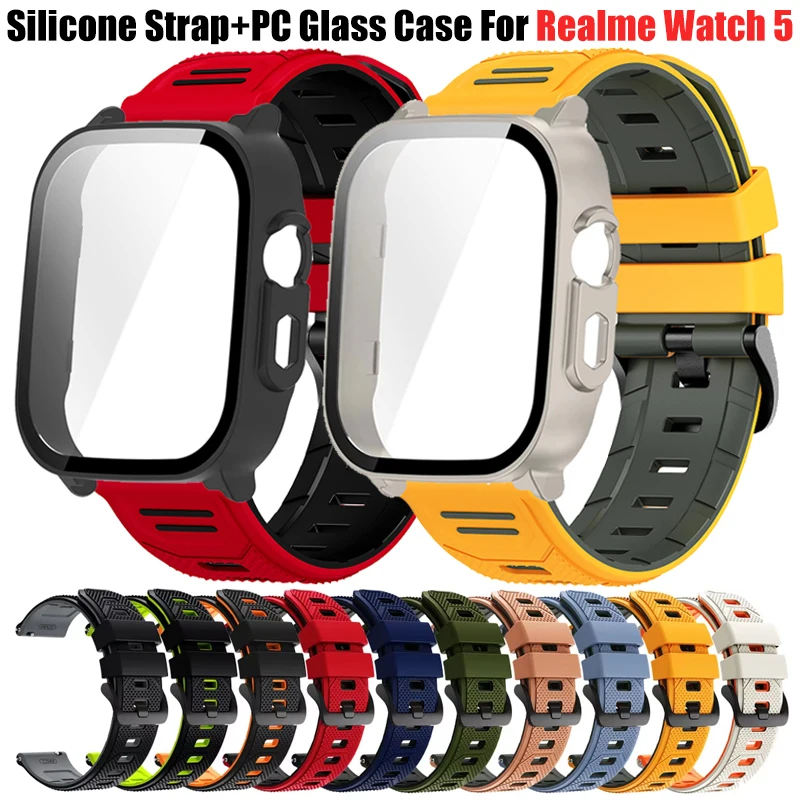Breathable Silicone Strap with PC Glass Case – 2-in-1 Bracelet and Screen Protector