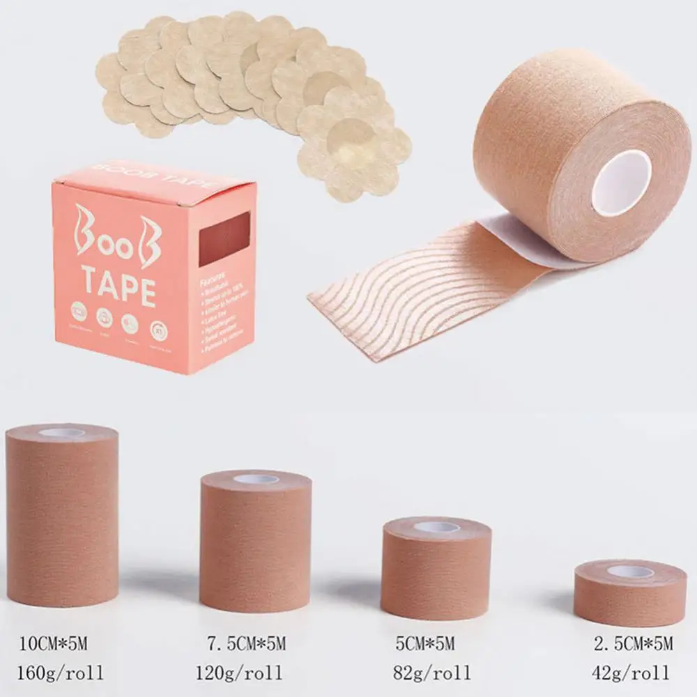 цена 2022 Women Boob Tape Nipple Cover 5M Body Invisible Bra DIY Breast Lift Tape Lift Up Boob Tape Push Up Sticky Bra