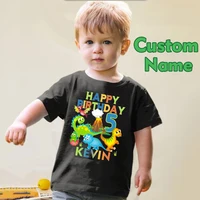 Personalized Custom Name Kids Birthday Number 2-9 Cartoon Dinosaur T Shirt Children Happy Birthday Fashion Boys Girls Tees Gifts 1