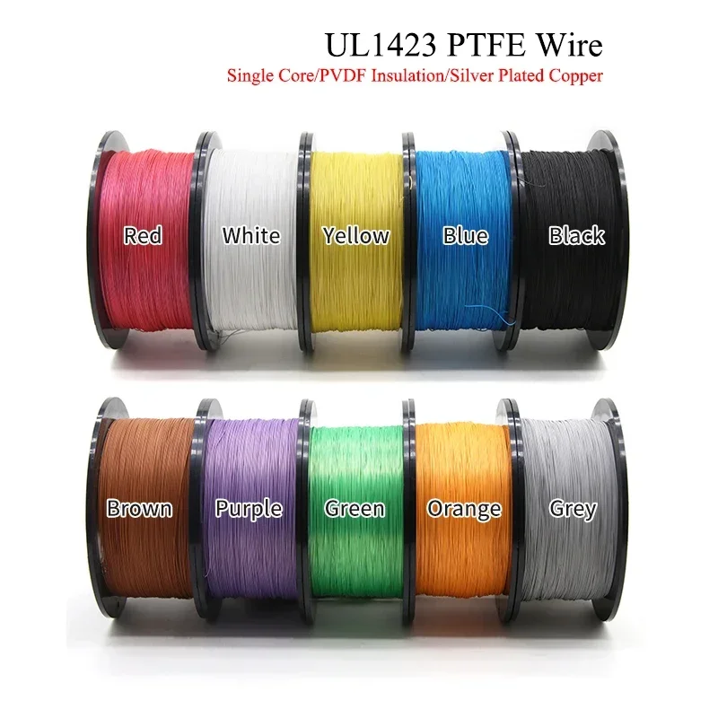5/10/50M UL1423 PTFE Silver Plated Copper Wire 38/36/34/30/28/26AWG Micro Fine High Temperature Electronic DIY Single Core Cable