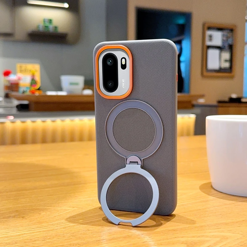 Luxury Magnetic PU Leather Phone Case with Rotatable Ring Stand and Anti-Fall Protection