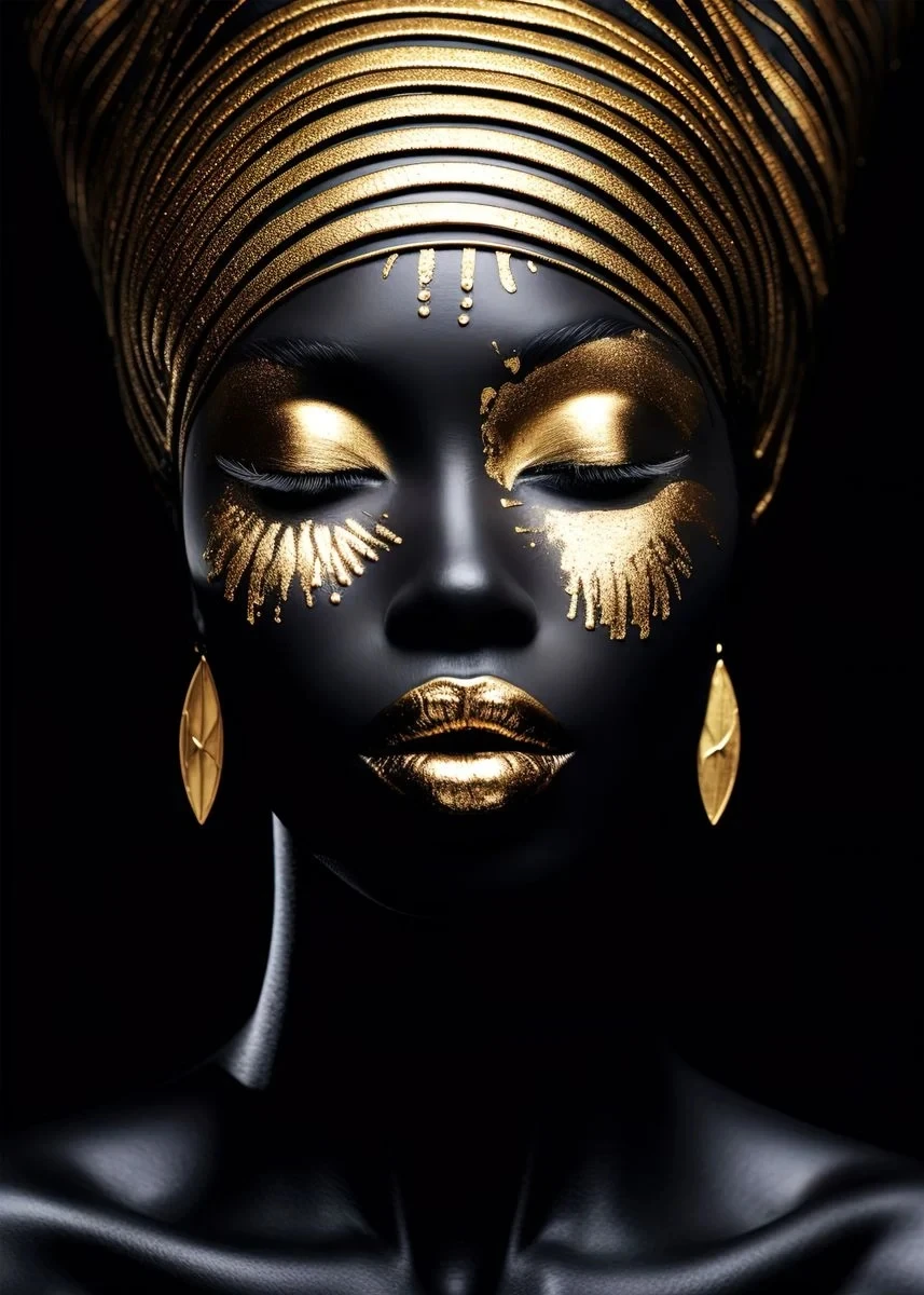 Elegant African Black and Gold Woman Portrait Canvas Art for Modern Living Room Decor