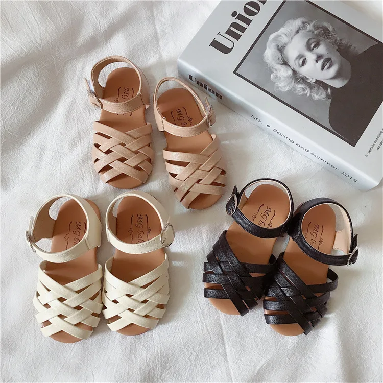 

Girls Princess Sandals 2023 Summer New Children's Open Toe Beach Shoes Soft Sole Woven Kids Little Boys Shoes