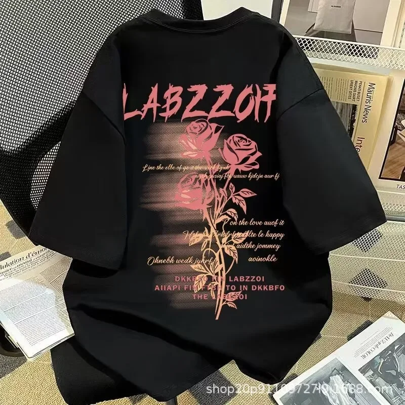 فضفاض عصري قصير الأكمام الرجال تي شيرت تنفس الكرتون طباعة الصيف أزياء عارضة أعلى نصف كم هونغ كونغ نمط المحملة