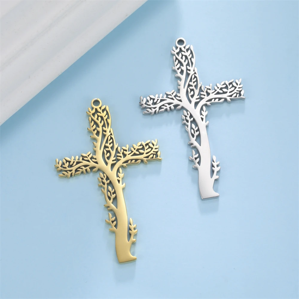 Wholesale Stainless Steel Tree-Shaped Cross Charms for Jewelry Making - Elegant Pendant Accessories