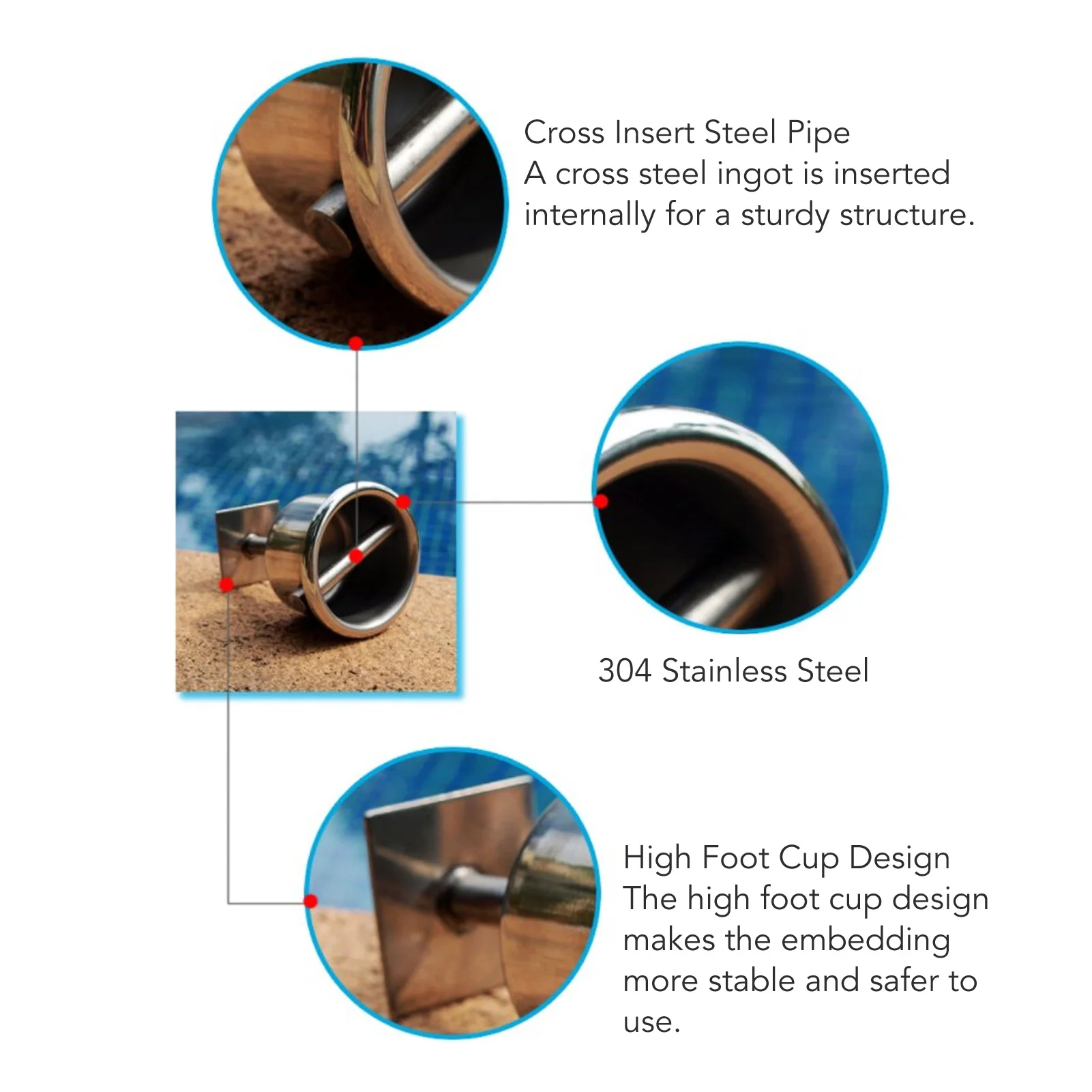 Swim Lane Embedded Parts Line Rope Fixing Embedded Parts Stainless Steel for Swimming Pool Lane Fixing