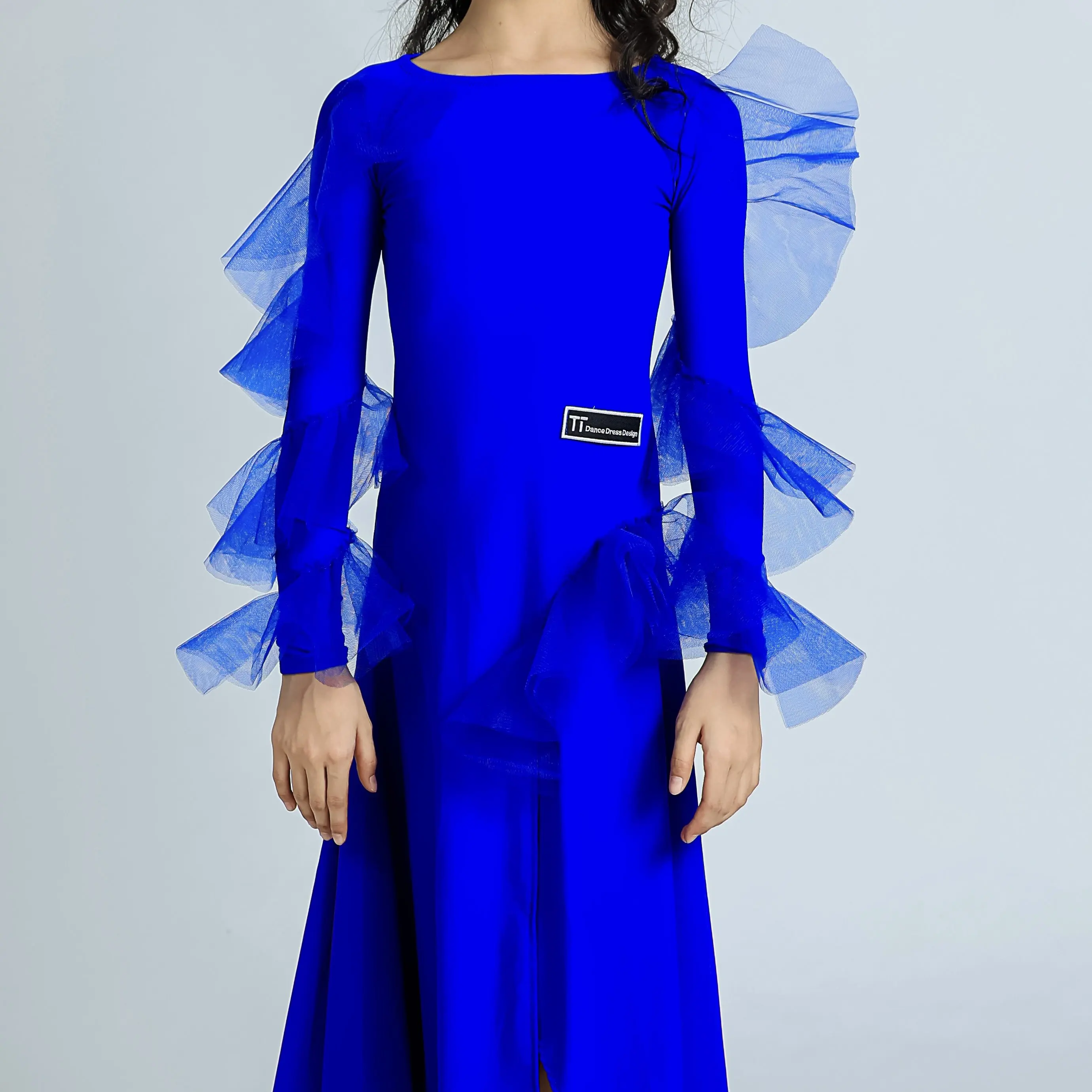 2024 New Ballroom Dance Dress For Girls Blue Long Sleeved Practice Clothes Kids Chacha Rumba Waltz Modern Dance Dress DN17341