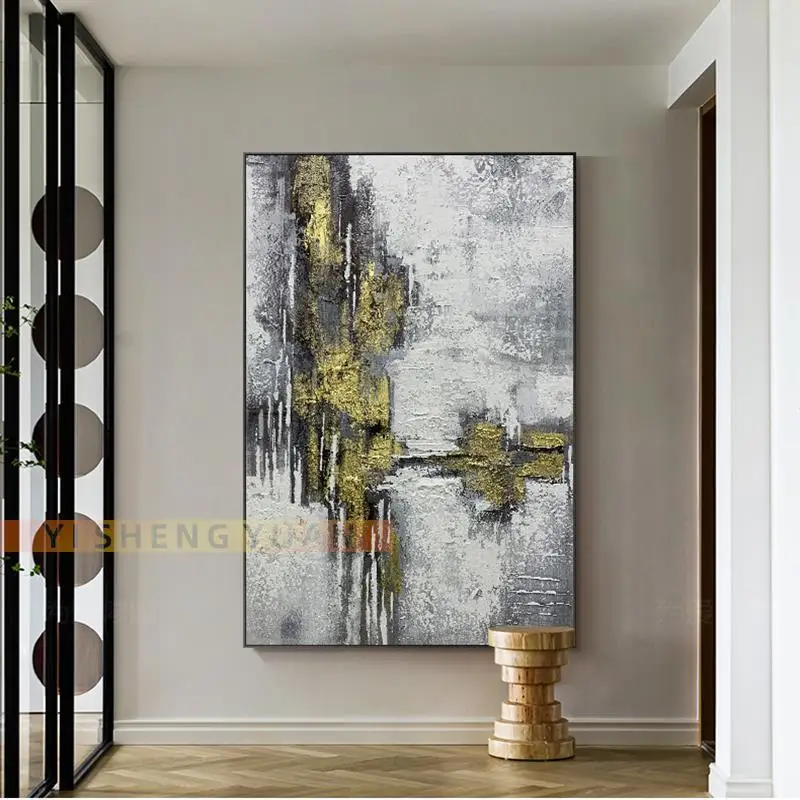 

Gold Foil Design Textured Oil Painting 100% Hand Painted Abstract Newest Wall Canvas Art For Modern Home Wall Decor Pictures