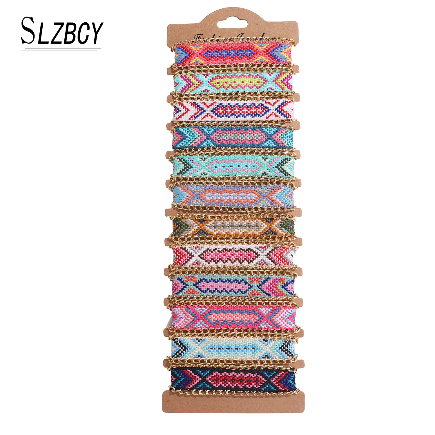 

12pcs Bohemian Handmade Cotton Woven Gold Color Chain Bracelets Women Men Couples Jewelry Beach Bangle Wrist Strap Wholesale