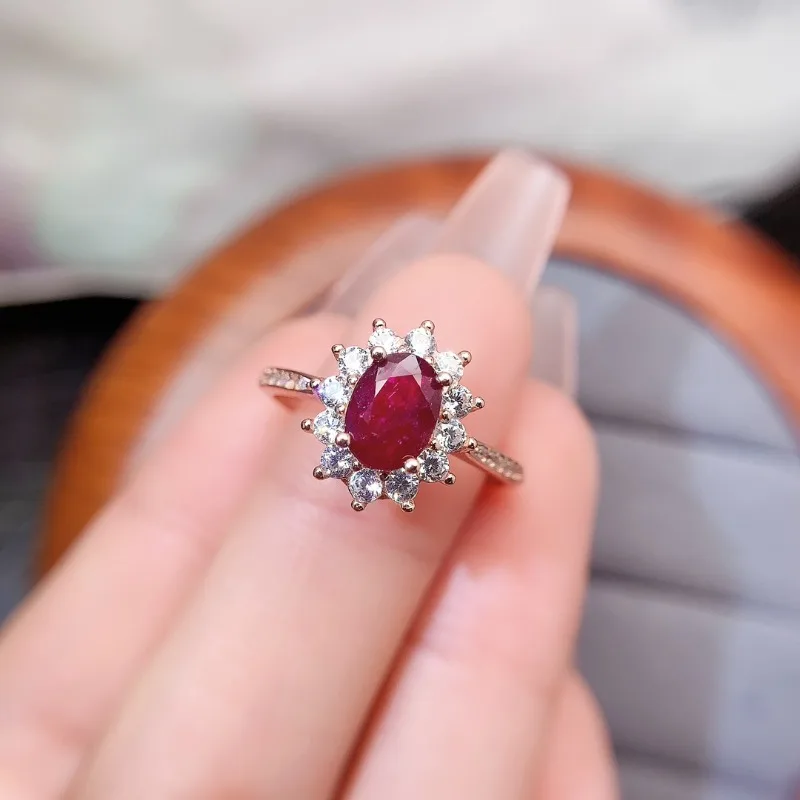 

Gemstone Ring for Girl 7mm*5mm Natural Ruby Silver Ring 925 Sterling Silver Ruby Ring Gift for Girlfriend