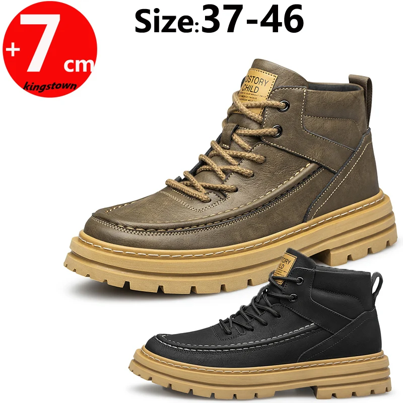 

Man Ankle Boots Men Leather Elevator Shoes Retro Style Casual High Top Sneakers Increase Insole 6cm Plus Size 37-48