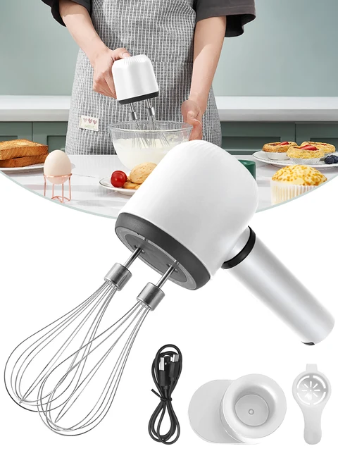 USB Rechargeable Electric Hand Blender Wireless Portable Hand Whisk Rechargeable 3-Speed And 2 Whisk For Baking Whisk Milk Cream 1