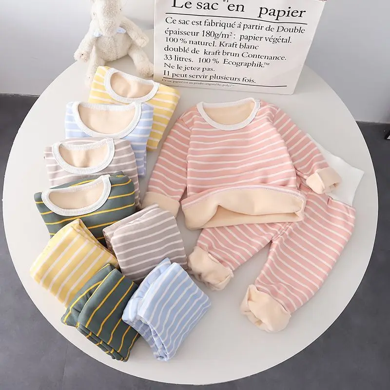 Baby Unisex Jacquard And Solid Two Kinds Fashion Thick Warm Two Pieces Sets
