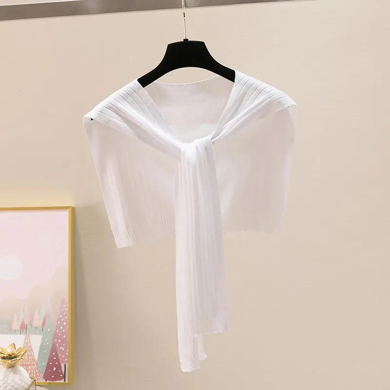 

White Cheap Knit Thin Shawl Women Shoulders Cape Vest Fake Collar Capes Knotted Scarf Girl Neck Guard Boy Poncho Wraps Cloak