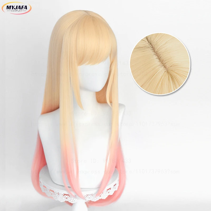 Hochwertige Marin Kitagawa Cosplay Perücke My Dress-Up Darling Lange Blond Rosa Farbverlauf Hitzebeständige Haar Party Anime Perücken – Detail 8