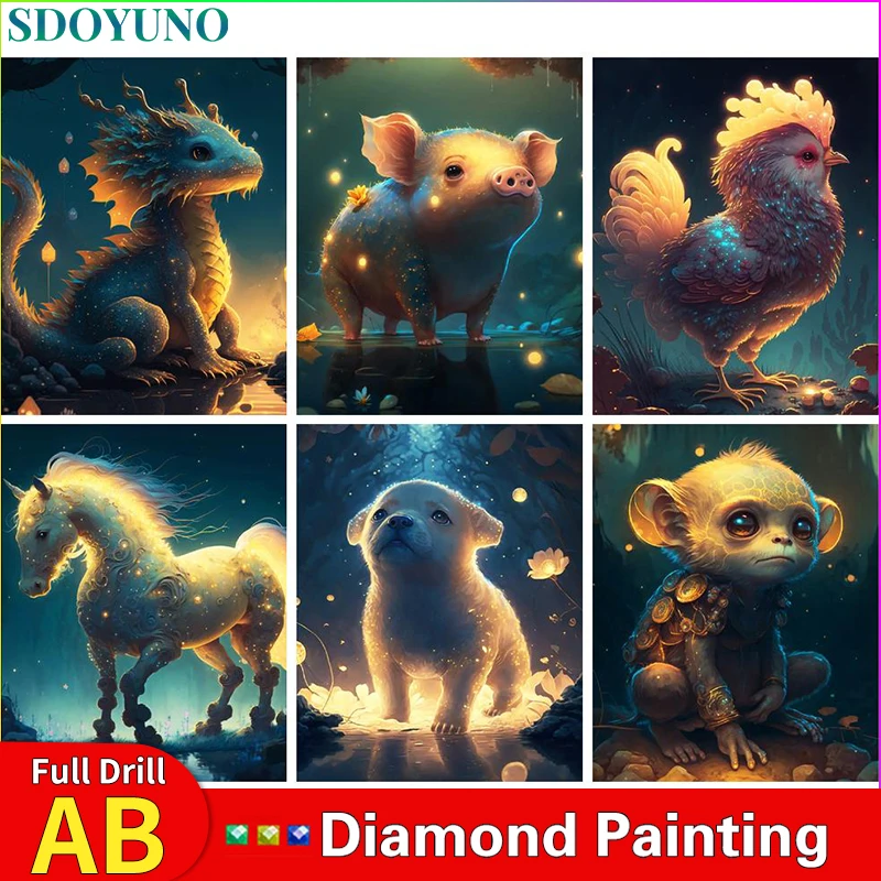 

SDOYUNO 5D AB Animal Full Drill Square Round Diamond Painting Tiger Dog Rabbit Mosaic Hobbies And Crafts Home Decoration