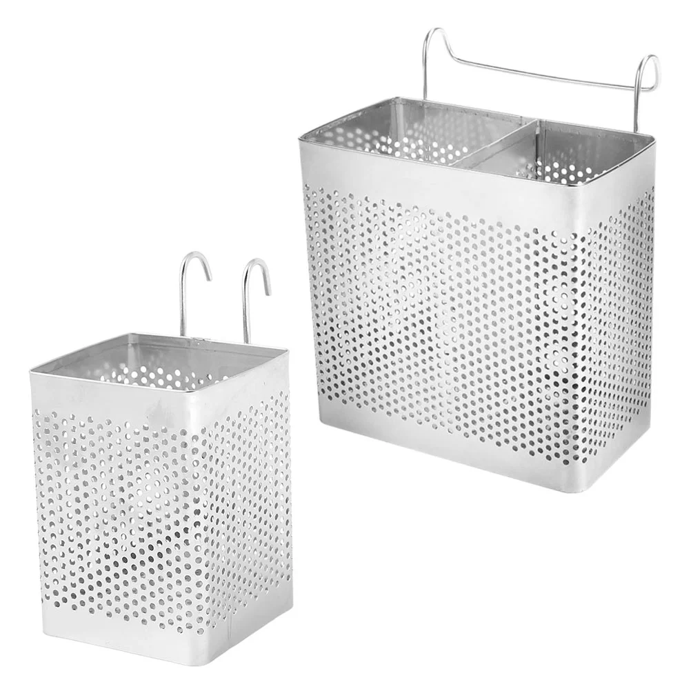 

2 Pcs Clothes Drying Rack Hanging Chopstick Holder Stainless Steel Cutlery Basket Utensil Chopsticks