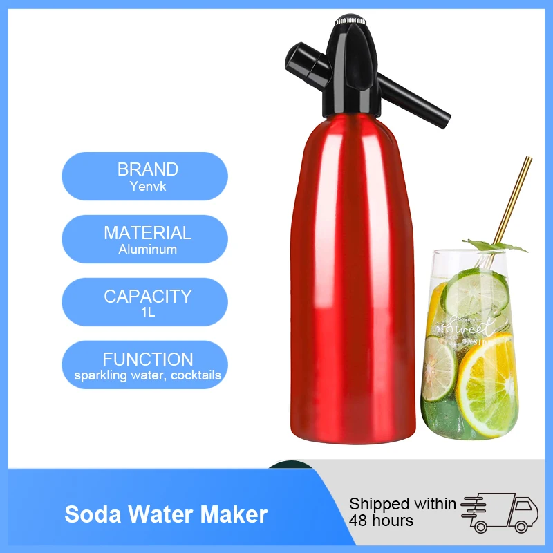 

1L Home Soda Water Siphon Aluminium Soda Sparkling Water Maker Fizzy Soda Machine Silver(Not inlude the CO2 Cartridges)