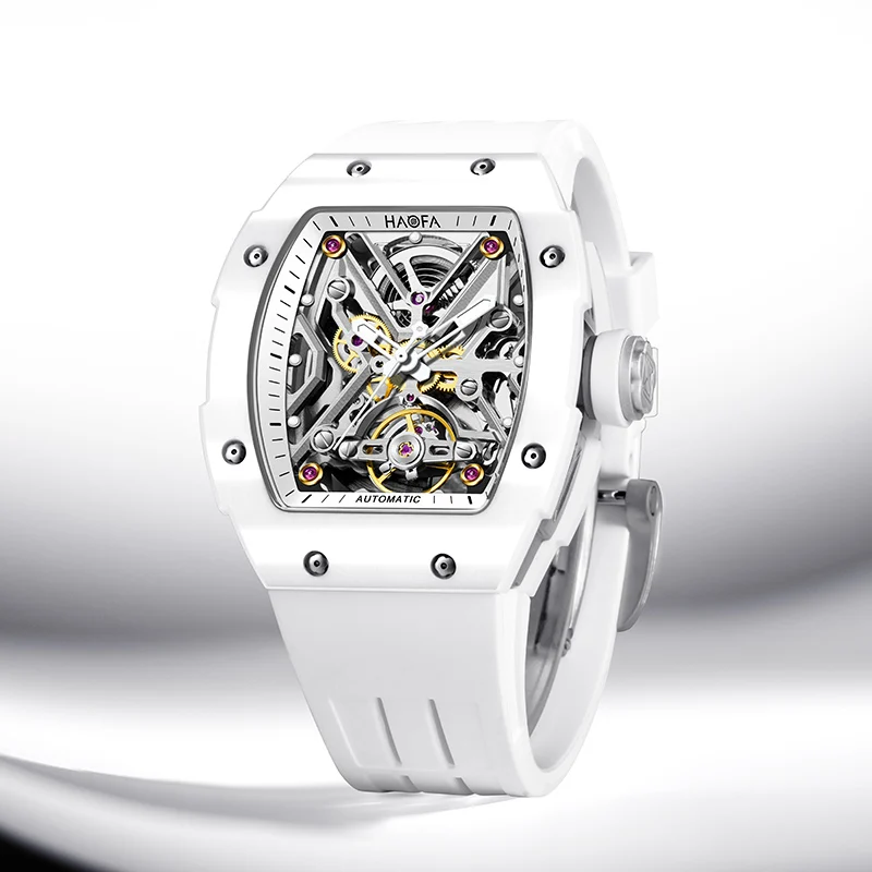 Haofa Ceramic Automatic Movement Tourbillon Men's Mechanical Watch Luminous 72H Power Rubber Strap Waterproof luxury Watch 1988