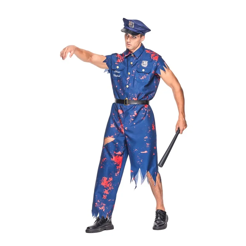 Déguisement Policier Zombie Homme avec Chapeau et Ceinture – photo 2