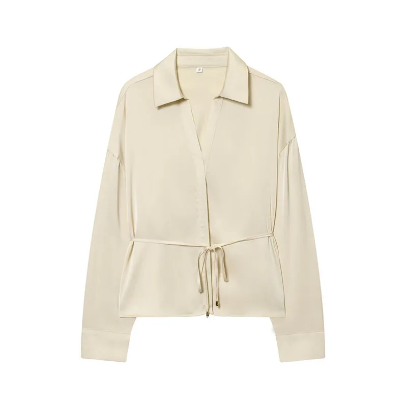 Chic Fashion Satin Elegant Shirts for Women 2025 New Long Sleeve Tied Women's Streetwear Casual Shirt And Blouse Woman Top