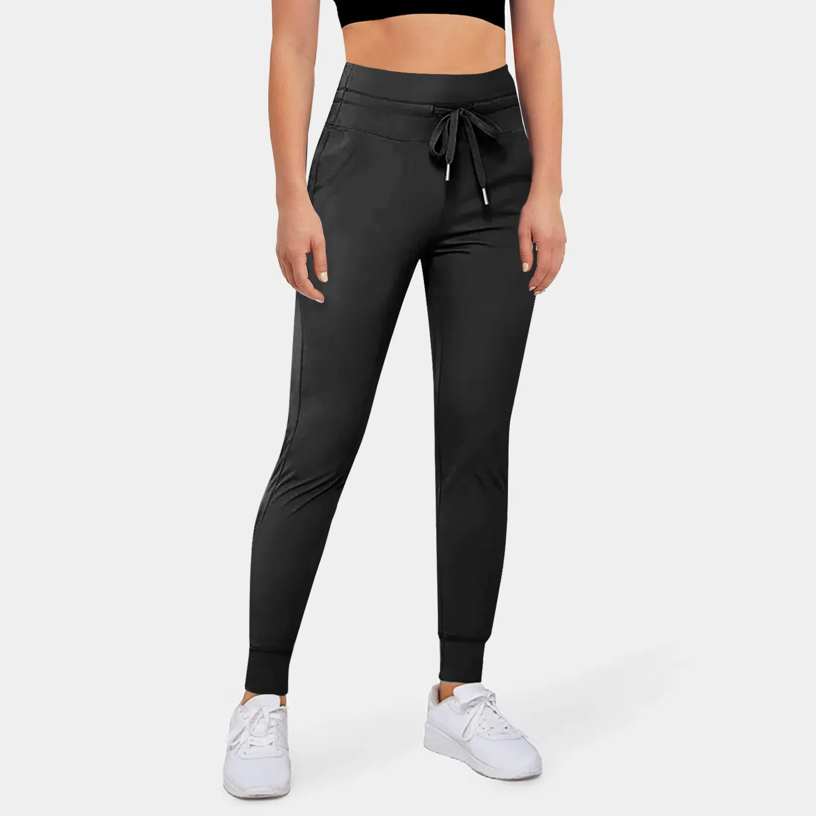 Waist Drawstring Loose Fit Workout Sport Joggers Women Leisure Stretch Running Fitness Yoga Joggers Side Pocket Sweatpants