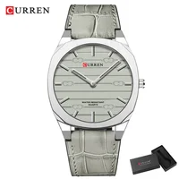 CURREN Men's Minimalist No Seconds Hand Design Quartz Watch, Fashion Slim Lightweight Leather Strap Wristwatches 8480