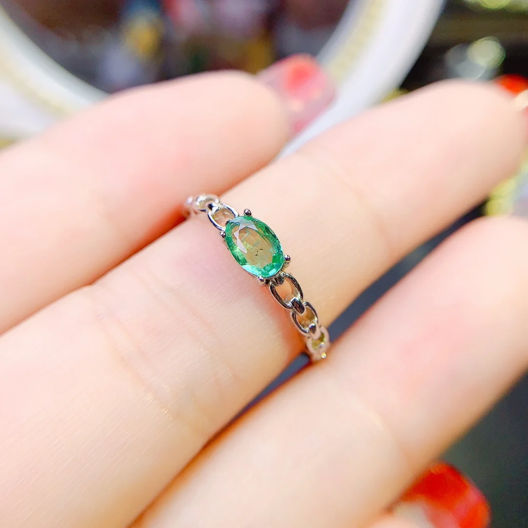 

Fashion 925 sterling silver luxury natural emerald charm engagement and wedding rings women's gift women's jewelry