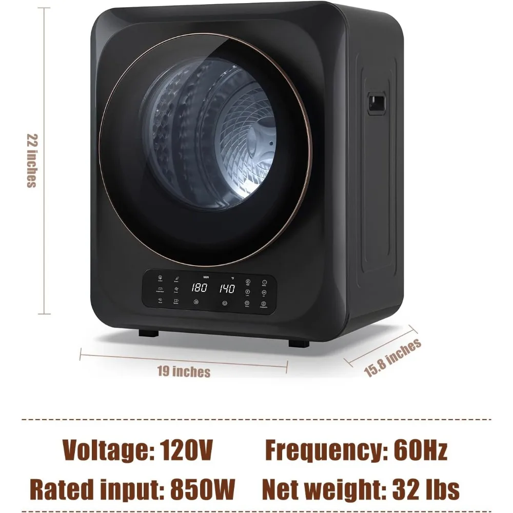 No Assembly 850W Compact Laundry Dryers with LCD Display, Stainless Steel Tub,for Apartment, Home, RVs, Easy to Use 5