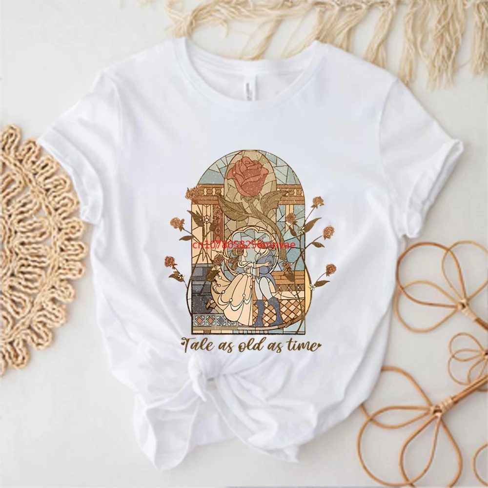 Vintage Tale As Old As Time Tshirt Retro Princess Graphic T-Shirt Beauty Shirts Unisex Short Sleeves Tops Shirts for Women