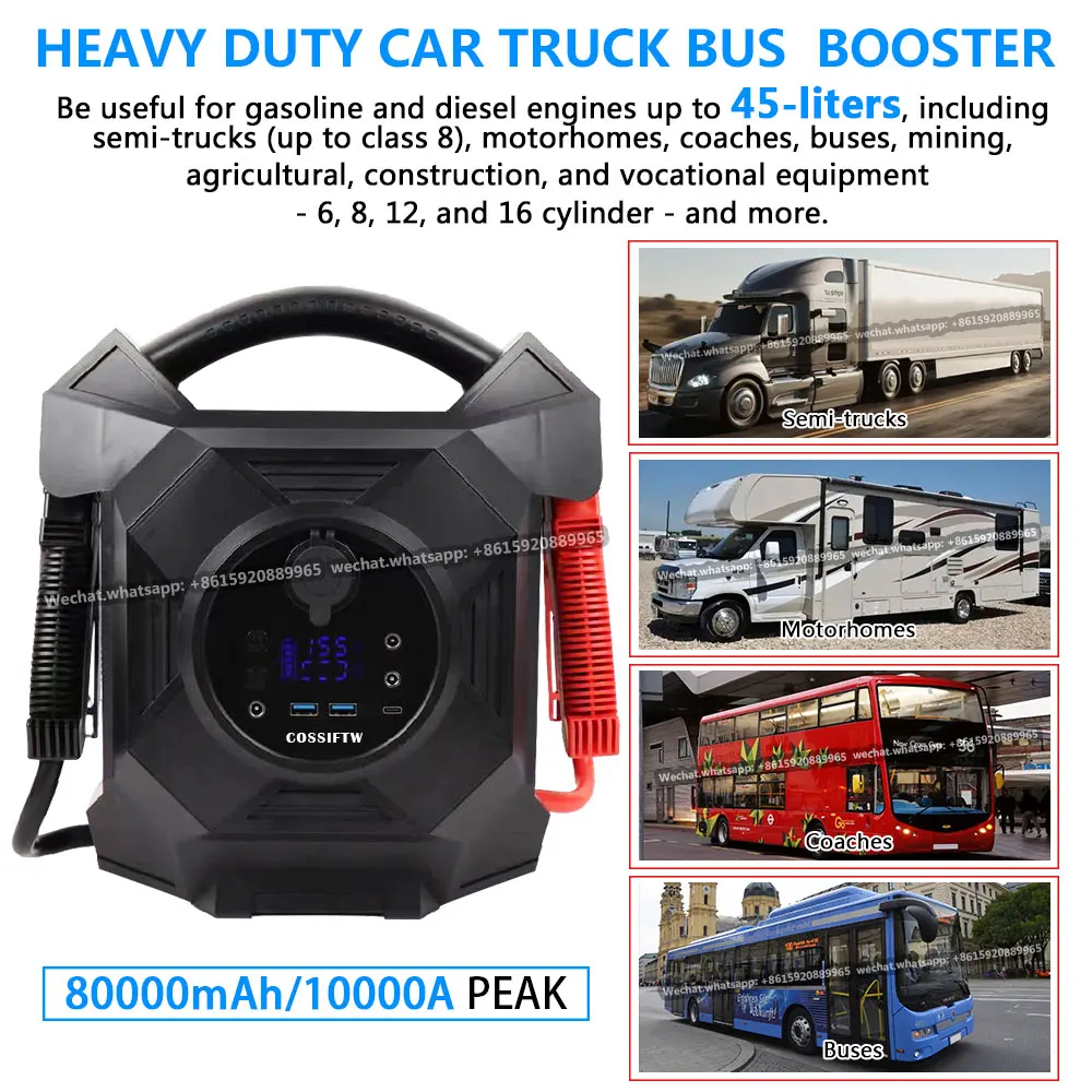 10000A Truck Jump Starter Heavy Duty Bus Battery Booster Large Car Jump Start Battery Pack 12V/24V Car Starter Jumper Power Bank