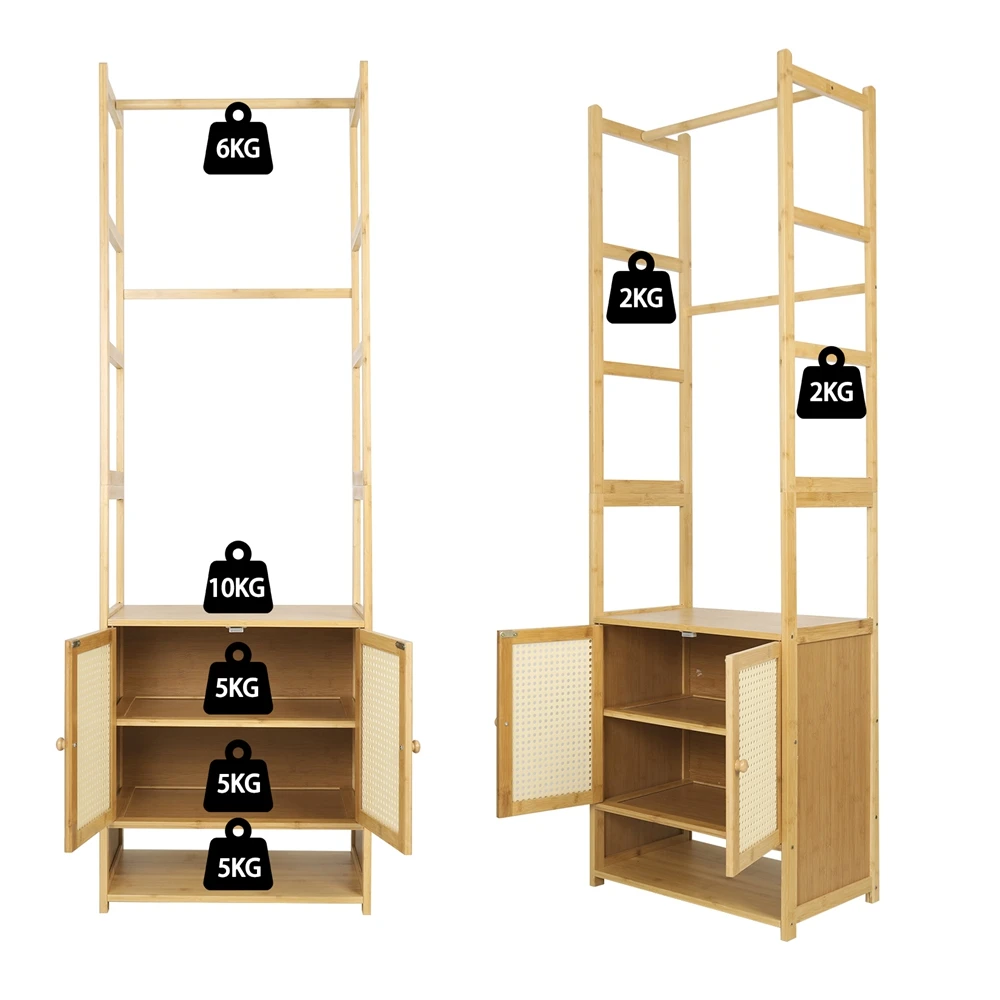 Free Standing Bamboo Clothes Rack Garment Coat Stand Shoe Storage Cabinet Shelf — view 3