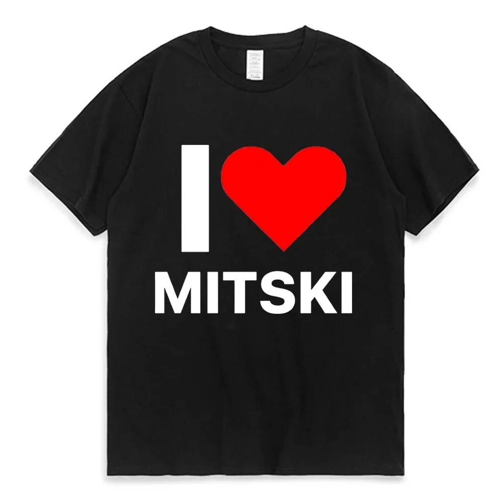 

Футболка I Love Mitski мужская с принтом, повседневная тенниска оверсайз, модный топ с коротким рукавом, одежда для мальчиков, на лето