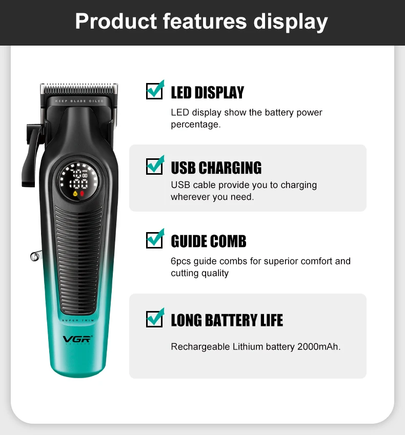 Hair Clipper Professional Trimmer Adjustable Hair Cutting Machine Rechargeable C