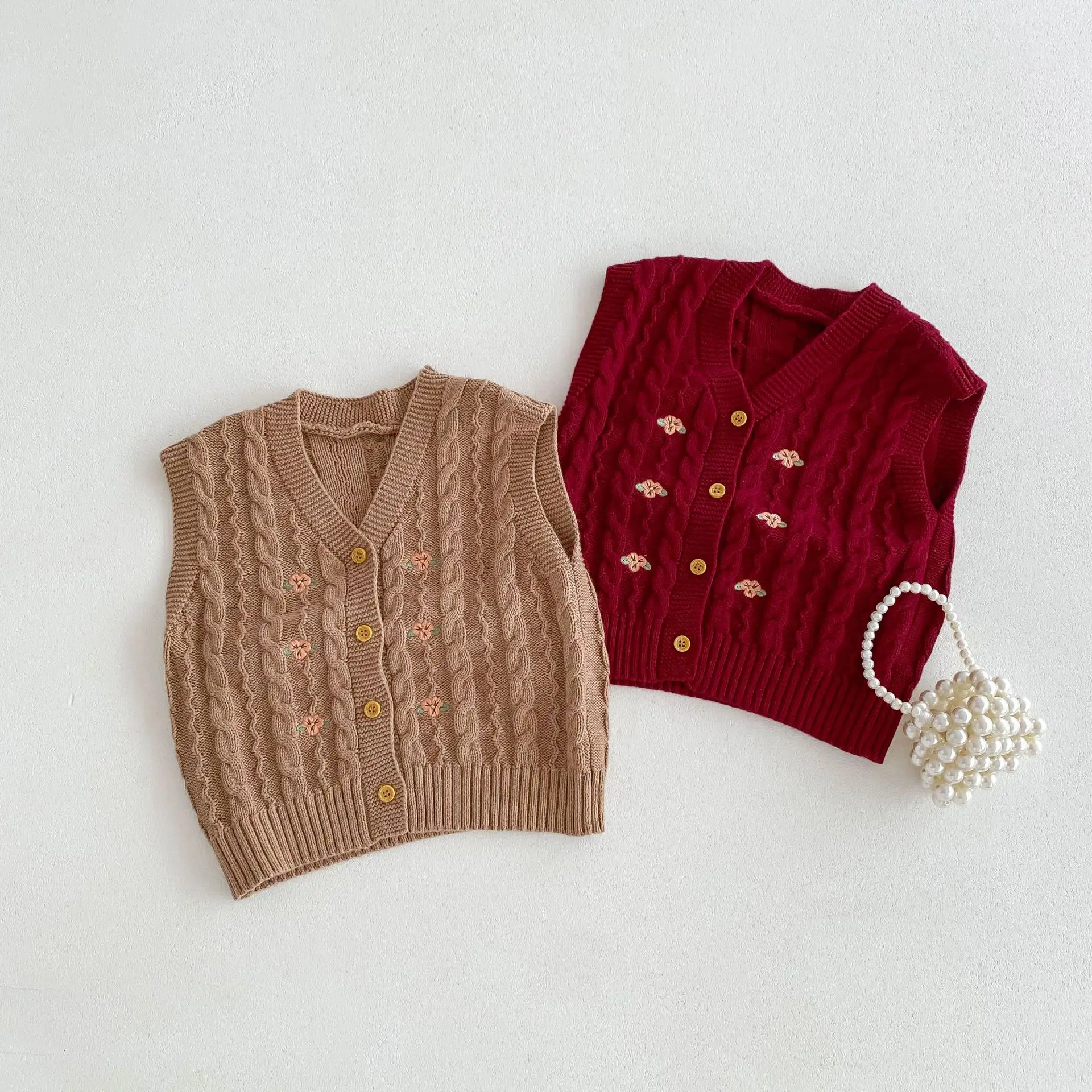 

Детская одежда, новинка 2024, свитер для девочек в стиле ретро, вязаный жилет на весну и осень, повседневный жилет