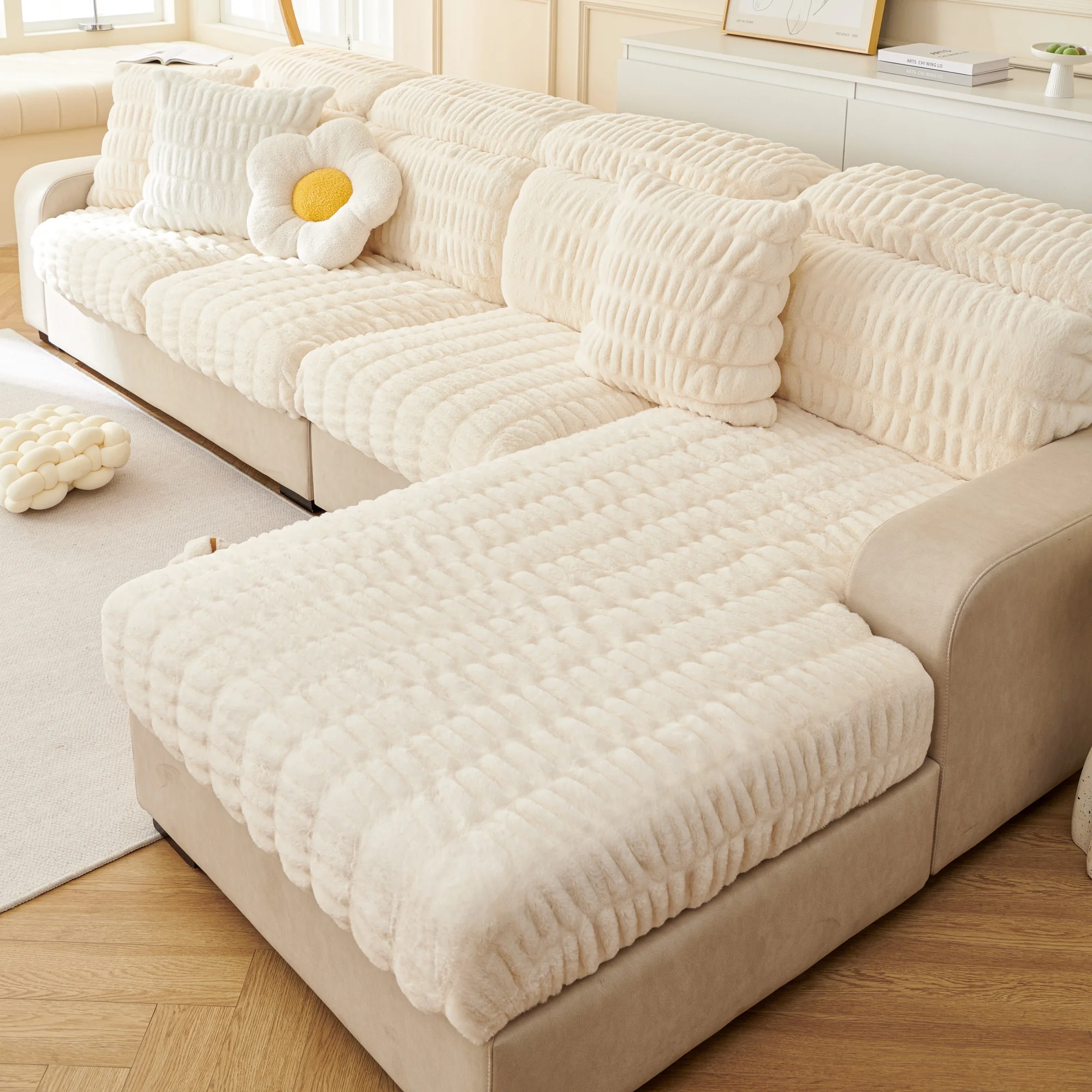 ספה כרית מכסה מכסה שטח גדול פרט חלק חיקוי פרווה ספה כרית מכסה, מושב ספה מכסה שקופיות