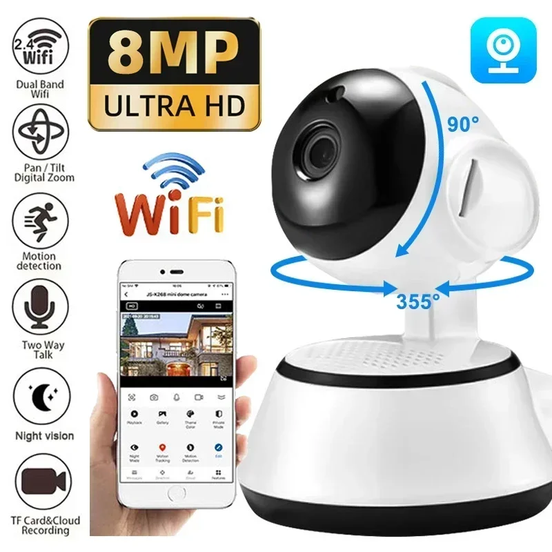 8MP IP WiFi Camera Surveillance Security Baby Monitor AI Human Tracking Cam Full Color Night Vision CCTV Indoor Video Camera Smart Camera