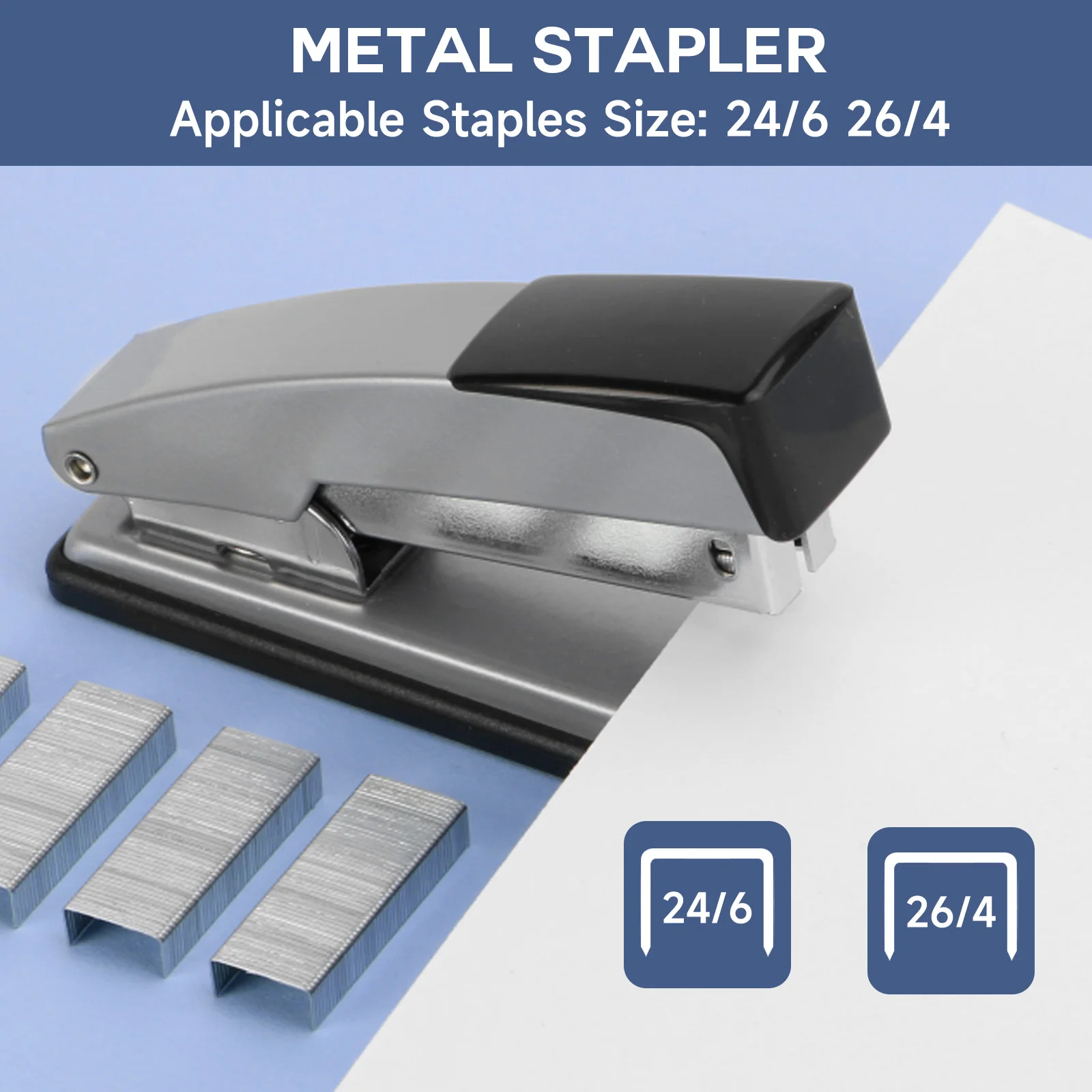 이글 메탈 스테이플러 20매 용량, 임시/영구 바인딩용 스테이플 1000개 포함, 미끄럼 방지 바닥이 있는 안티잼 기능