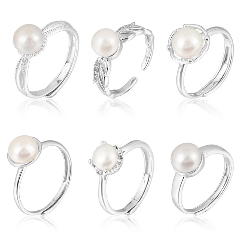 

MeiBaPJ 6 Styles Natural Pearl Ring /Empty Tray DIY Jewelry-Making Ring Real 925 Sterling Silver Fine Jewelry For Women