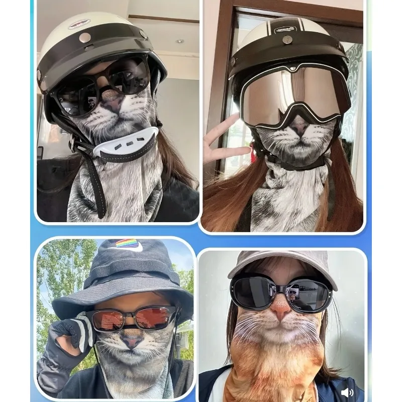 야외 사이클링용 3D 동물 고양이 디자인 여름용 풀페이스 넥 프로텍터 선쉴드 통기성 속건 폴리에스터 헬멧 라이너