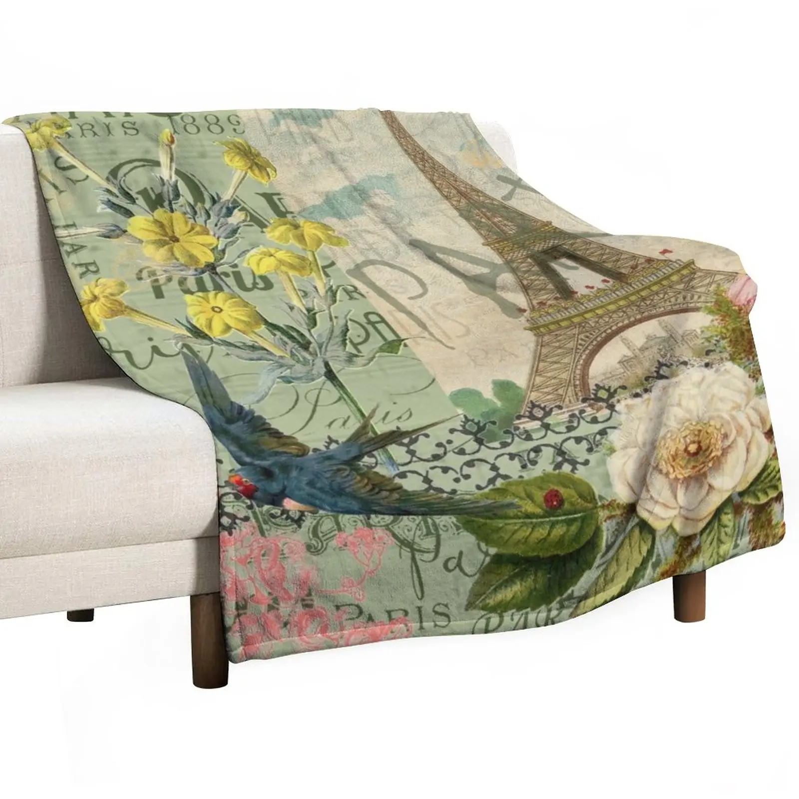 

Paris France Travel Graphic Art Collage Throw Blanket Decorative Sofa Blankets Plaid Sofa Blanket Sofa Quilt