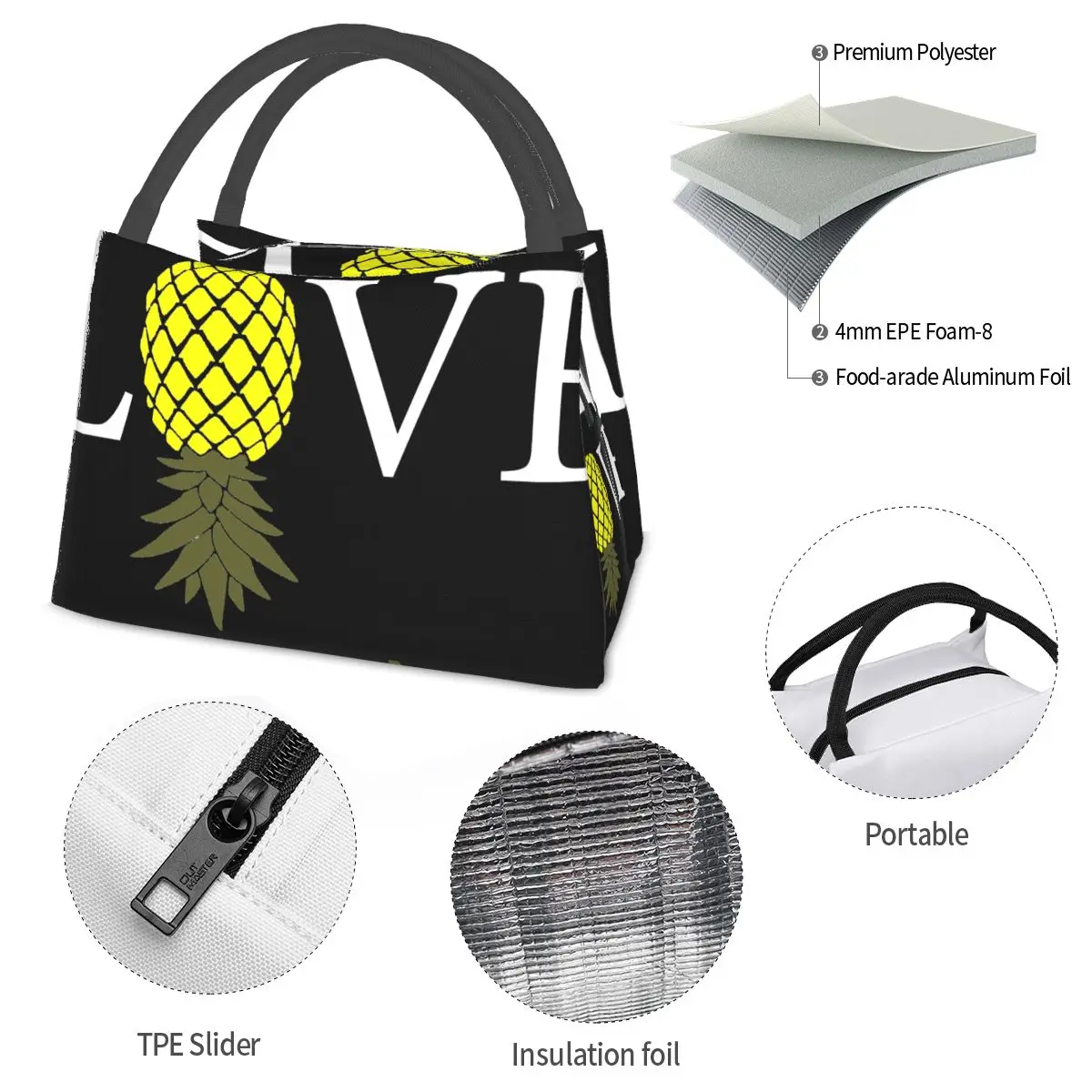 Swingers Pineapple I LOVE Pineapple Portable insulation bag for Cooler Thermal Food Office Pinic Container