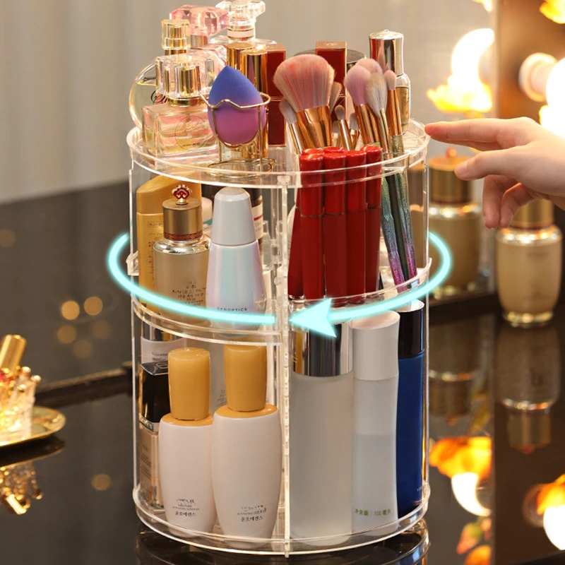 360 Rotating Makeup Organizer Fashion Spin Multi-Function Detachable Dressing Table Desktop Makeup Storage Rack Large Capacity 3