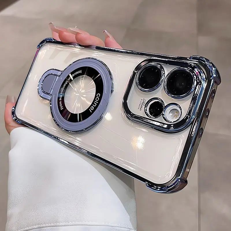 Electroplated Transparent Magnetic TPU Phone Case with Lens Film Protection